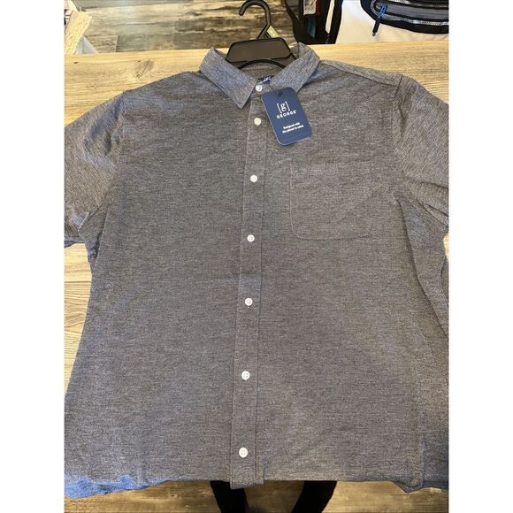 George Men's Short Sleeve Knit Button Front Shirt X-LARGE (46-48) Black Soot. - Picture 3 of 7